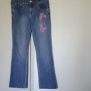 Rico jeans Women's Blue Jeans with Pink Embellishments used good condition